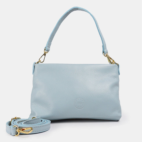 Bolso de mano y bandolera de piel para mujer azul celeste Ariadna