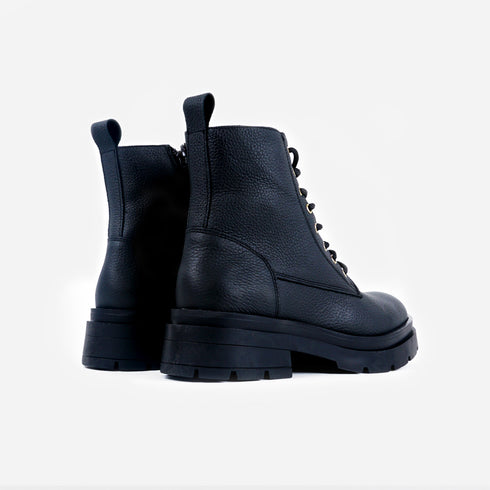 Botas con cordones de piel para mujer negro Lena