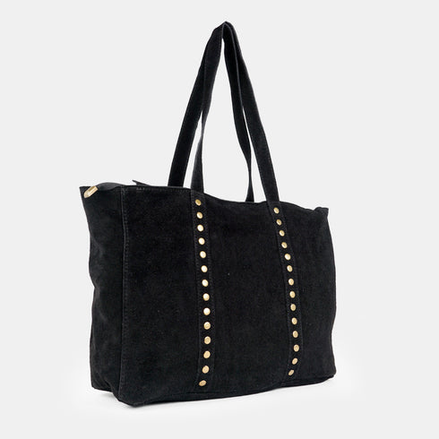 Bolso shopper para mujer de piel para personalizar con tachuelas negro Alexandra