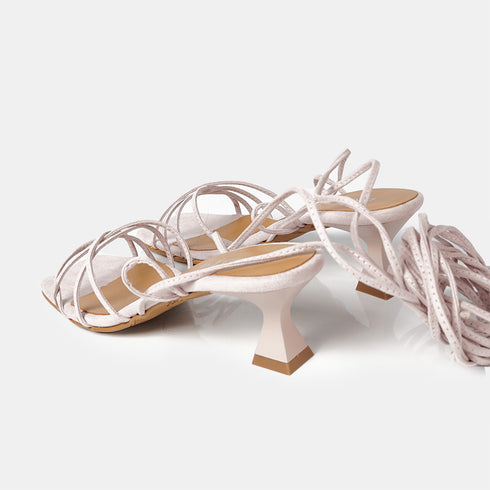 Sandalias con tacón de piel con tiras trenzadas para mujer rosa Gabriella