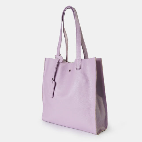 Bolso tote de piel liso de mujer lila morado Stella