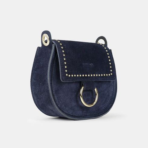 Bolso de bandolera con solapa piel serraje azul marino Camila