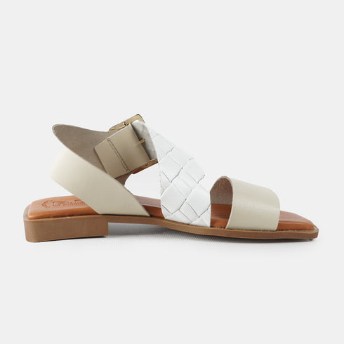 Sandalia de piel para mujer con hebilla blanco Alaia