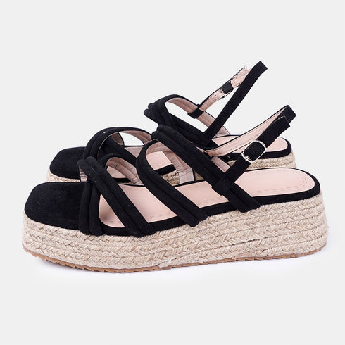 Sandalias de esparto con plataforma negro Niko
