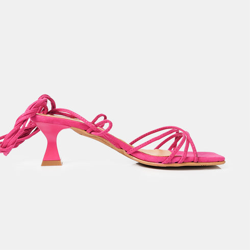 Sandalias con tacón de piel con tiras trenzadas para mujer fucsia Gabriella