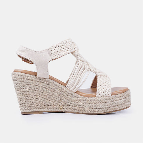 Sandalias con cuña de esparto beige Soraya