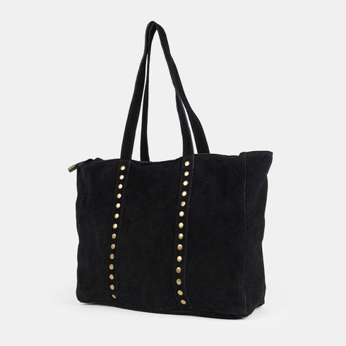 Bolso shopper para mujer de piel para personalizar con tachuelas negro Alexandra