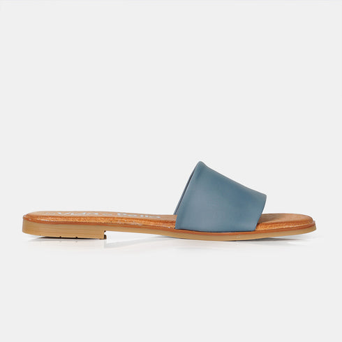 Sandalias planas de piel para mujer azul Alejandra
