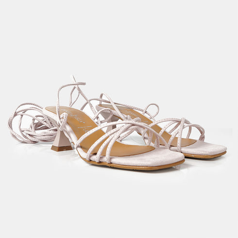 Sandalias con tacón de piel con tiras trenzadas para mujer rosa Gabriella