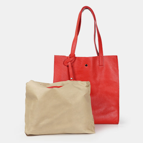 Bolso tote de piel liso de mujer rojo Stella