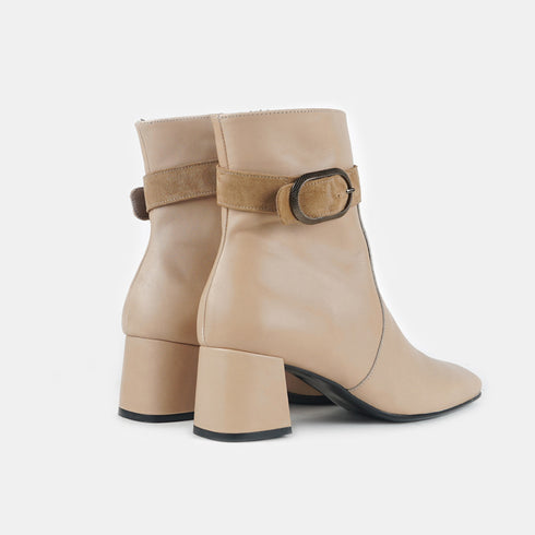 Botines de piel para mujer con tacón beige Lana