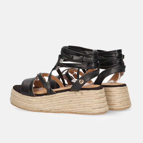 Sandalias de tiras de esparto con plataforma negro Helena