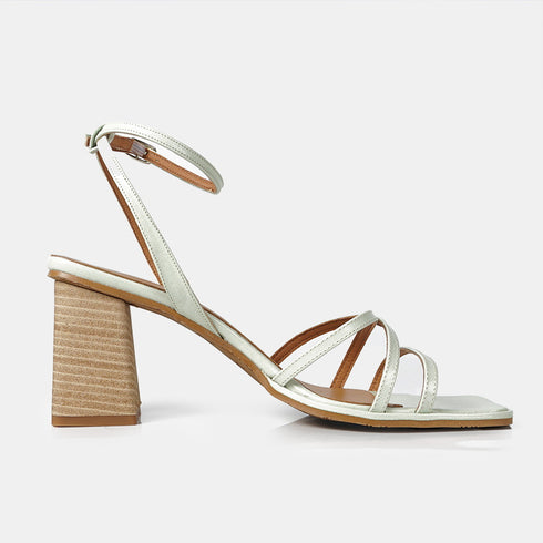 Sandalias con tacón de piel para mujer verde Esmeralda