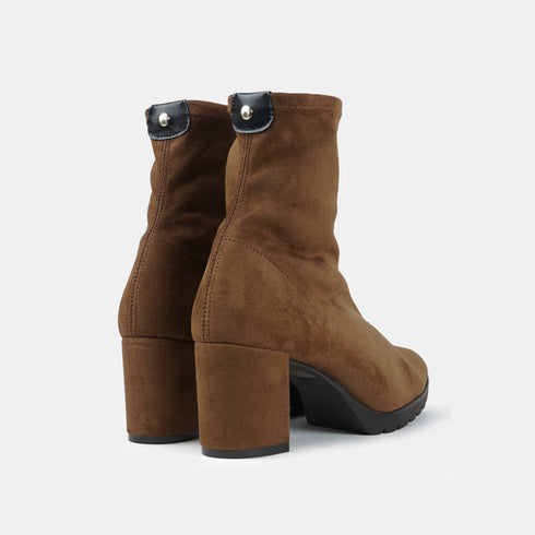 Botines de tacón mujer de antelina marrón Pineda