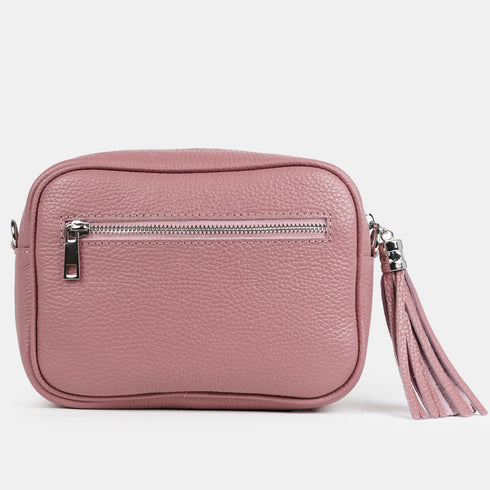 Bolso de bandolera piel con pompón Cristin Rosa oscuro