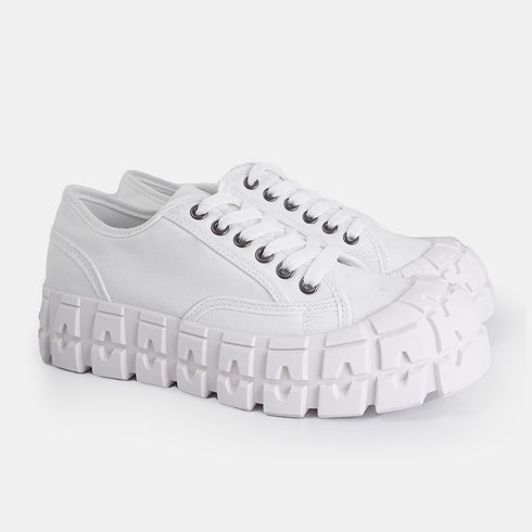 Zapatillas deportivas para mujer de lona con suela gorda blanco Mamba