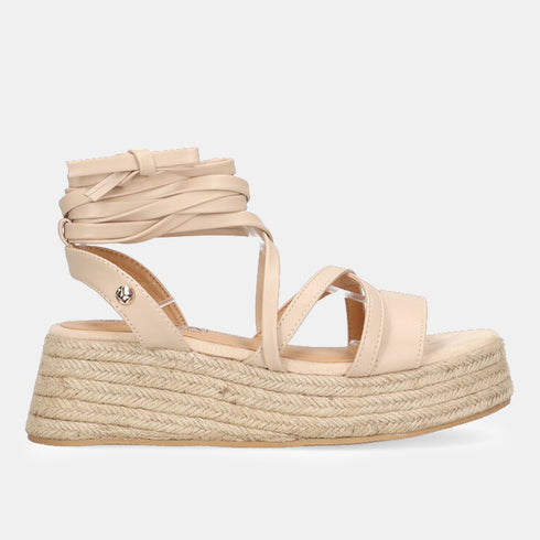 Sandalias de tiras de esparto con plataforma beige Helena