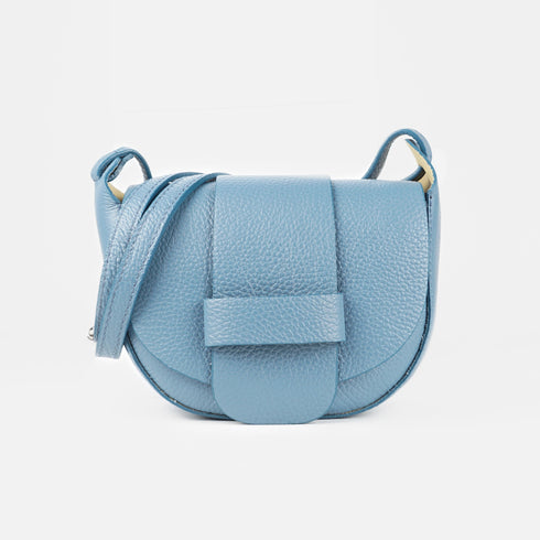 Bolso bandolera para mujer de piel con solapa azul claro Celia