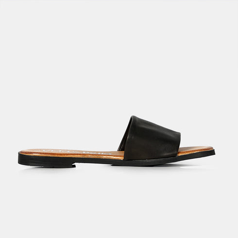 Sandalias planas de piel para mujer negro Alejandra