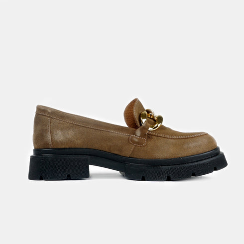 Mocasines de piel con plataforma taupe Abril