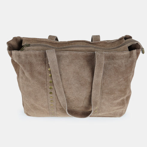 Bolso shopper para mujer de piel serraje con tachuelas khaki Alexandra
