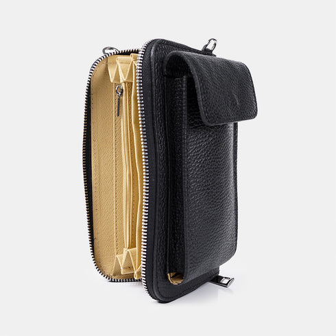 Bolso de móvil y cartera de piel negro Cira