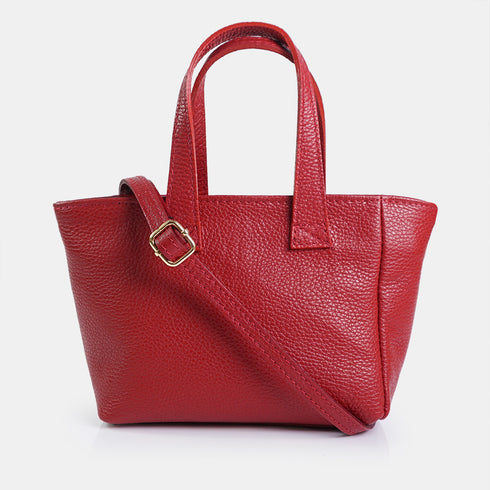 Bandolera para mujer de piel con asa de mano rojo Helia