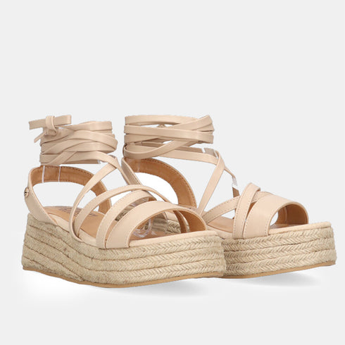 Sandalias de tiras de esparto con plataforma beige Helena