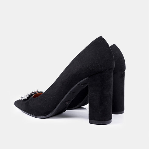 Zapatos con tacón de ante con piedras glamourosas negro Brigitte