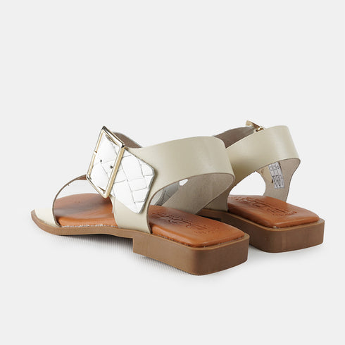 Sandalia de piel para mujer con hebilla blanco Alaia