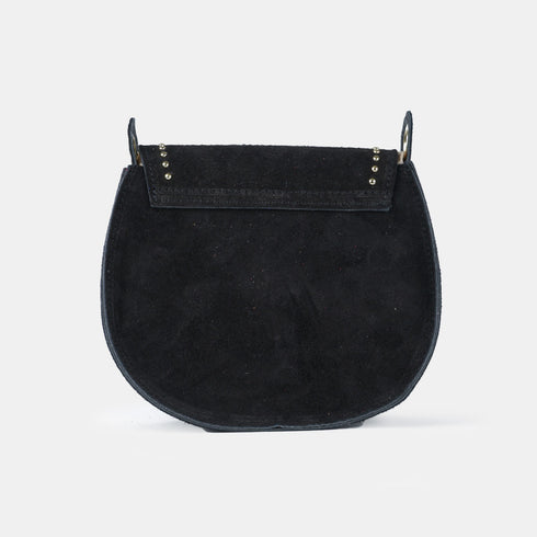 Bolso de bandolera con solapa piel serraje negro Camila
