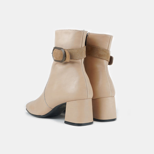 Botines de piel para mujer con tacón beige Lana
