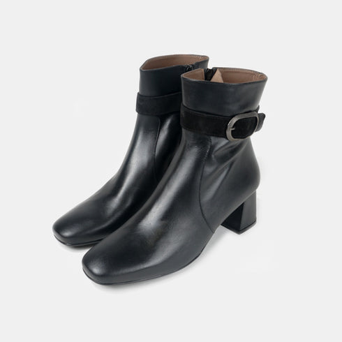 Botines de piel para mujer con tacón negro Lana