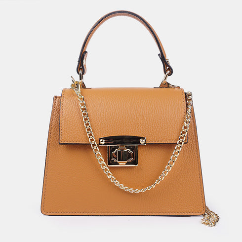 Bolso de con cadena para mujer con asa de mano con solapa marrón Claudia