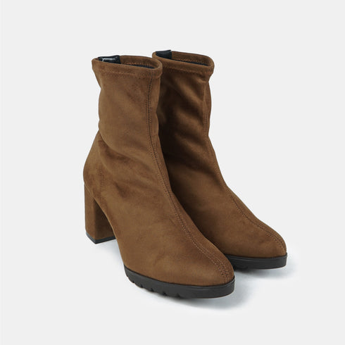 Botines de tacón mujer de antelina marrón Pineda