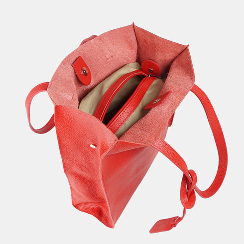 Bolso tote de piel liso de mujer rojo Stella