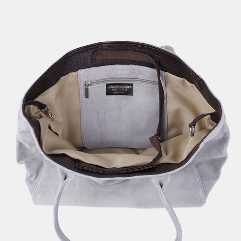 Bolso shopper de piel serraje gris Aurora