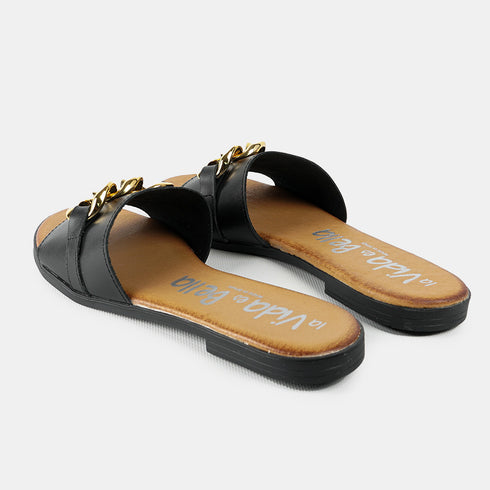 Sandalias de mujer de piel con adorno negro Charo