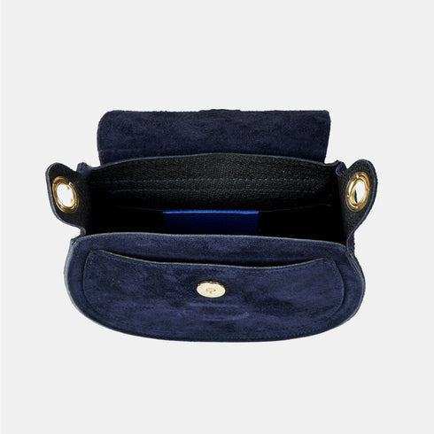 Bolso de bandolera con solapa piel serraje azul marino Camila