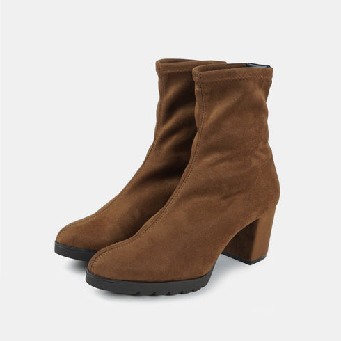 Botines de tacón mujer de antelina marrón Pineda