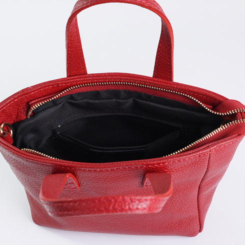 Bandolera para mujer de piel con asa de mano rojo Helia