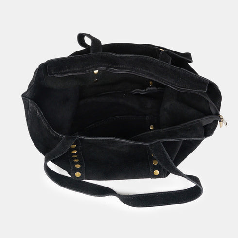 Bolso shopper para mujer de piel para personalizar con tachuelas negro Alexandra