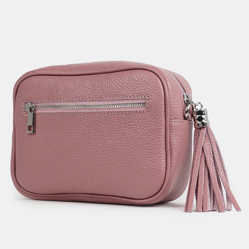 Bolso de bandolera piel con pompón Cristin Rosa oscuro