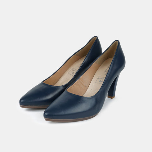 Zapatos de tacón 8cm de piel azul marino Tania