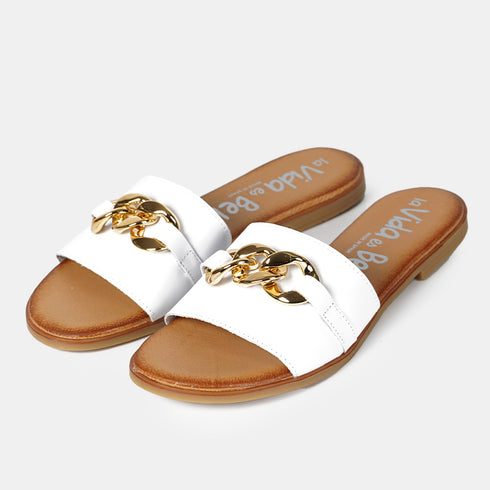 Sandalias de mujer de piel con adorno blanco Charo