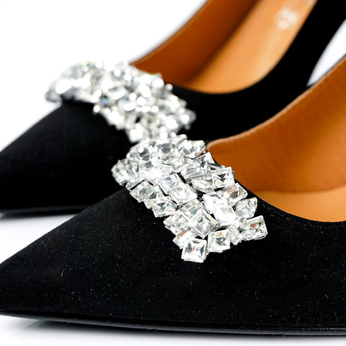 Zapatos con tacón de ante con piedras glamourosas negro Brigitte