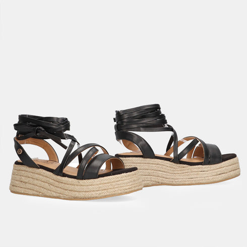 Sandalias de tiras de esparto con plataforma negro Helena