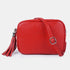 Bolso de Piel bandolera cuadrado rojo con pompón de mujer Cristin