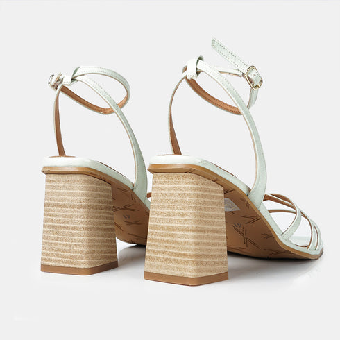 Sandalias con tacón de piel para mujer verde Esmeralda