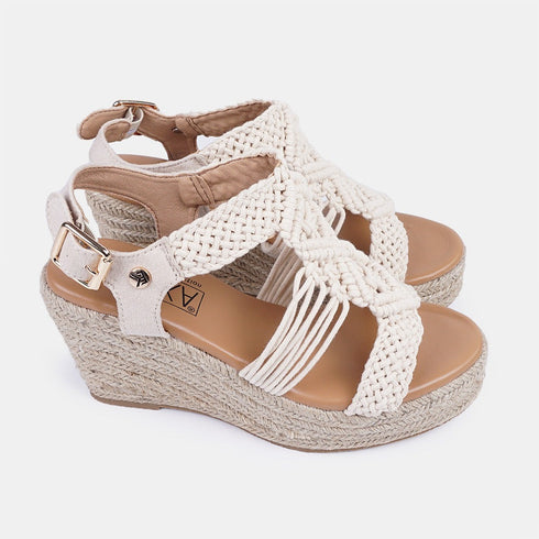 Sandalias con cuña de esparto beige Soraya